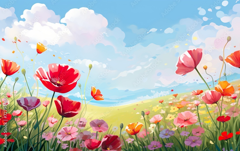 Fototapeta premium Illustration of a flower meadow in spring