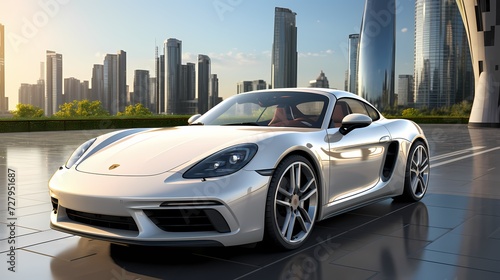 luxury car driving on the road white and black with background