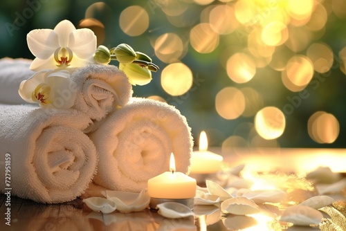 Spa Towels with Bokeh background 