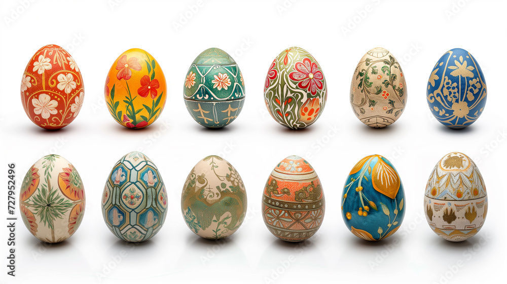 Various Easter eggs isolated on white background. 