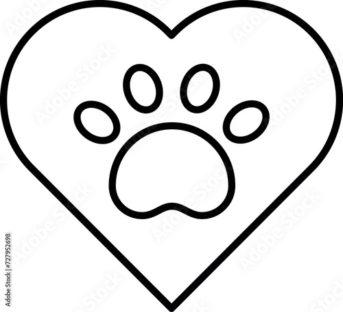 Ikona łapa w sercu. Symbol miłości do zwierząt. 