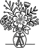 Illustration in linear colour of a bouquet of flowers