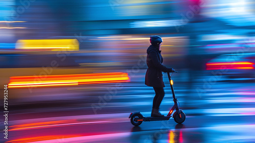 Evening Scooter Ride Eco-Friendly Transportation in City Lights