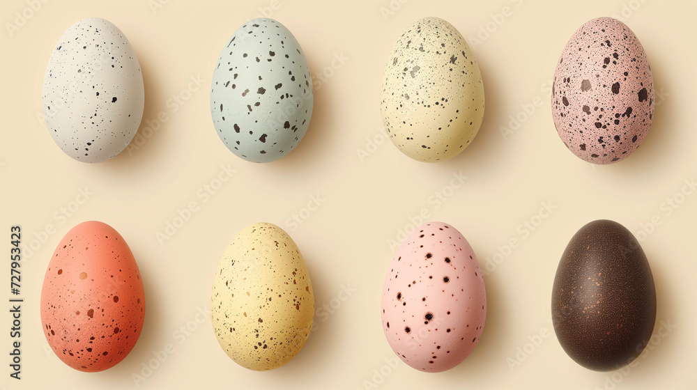 Cute various eggs in pastel tones on plain background. Cute various eggs in pastel tones on plain background.