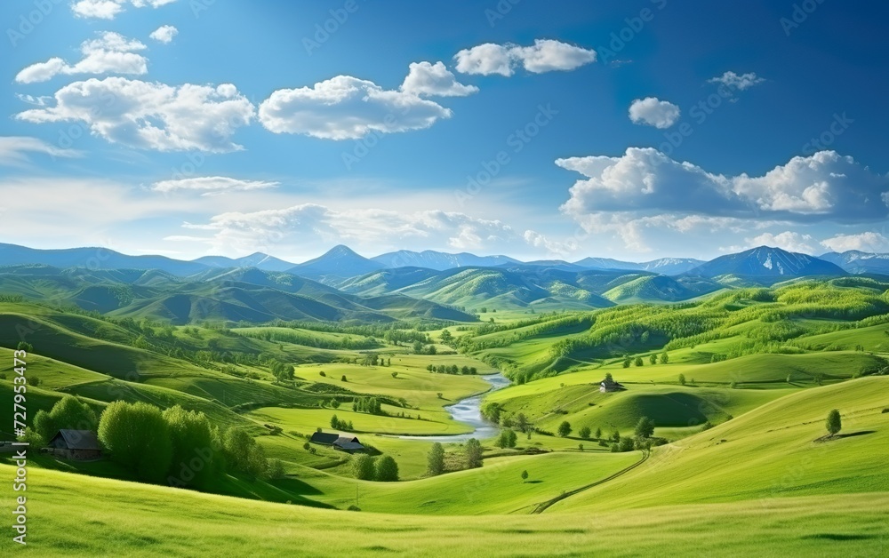 Panorama of beautiful countryside. Sunny afternoon