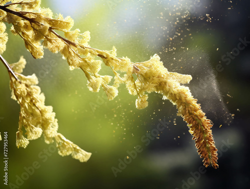 Macro Photography of Hazel Tree Pollen Spreading in the Air, Allergy Season Concept