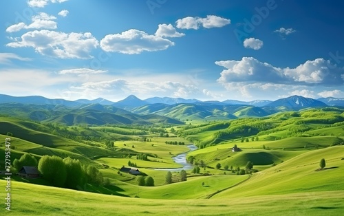 Panorama of beautiful countryside. Sunny afternoon