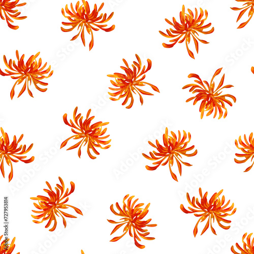 Colourful flowers chrysanthemums watercolor seamless pattern. Background in Chinese style for decor  cards  logo  banners  cover  wrapping paper