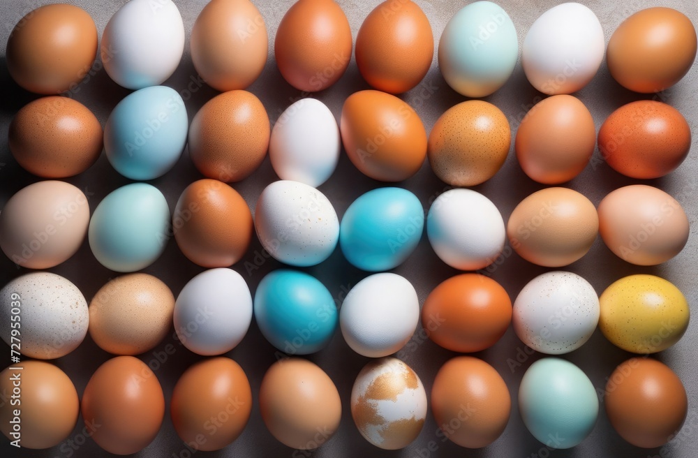 Many colored Easter eggs, top view Many colored Easter eggs, top view
