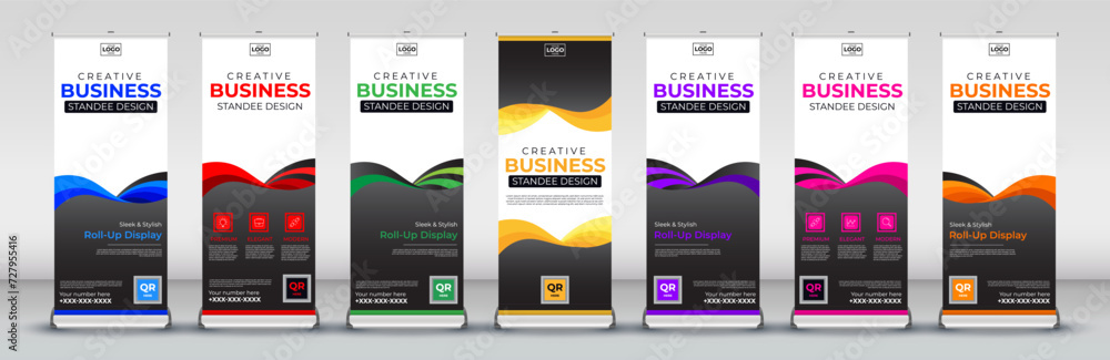 Business roll up banner with abstract geometric modern background for flyer, brochure vertical template cover, x banner and flag banner