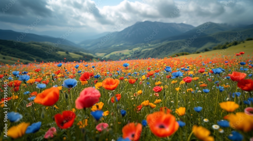 field full of colourfull flowers 