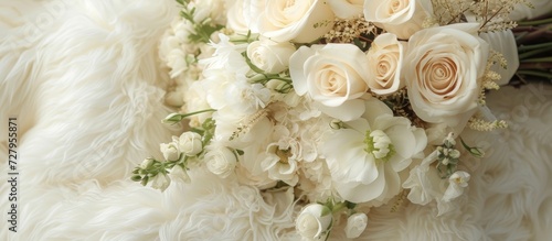 Dazzling White Flowers and Luxurious Fur Bouquet: A Delicate Blend of Elegance with Flower, Bouquet, White, and Fur