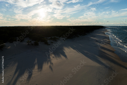 Aerial view of Hel Peninsula in Poland  Baltic Sea and Puck Bay . Wild beach in baltic sea. Beautiful wild beaches in Hel