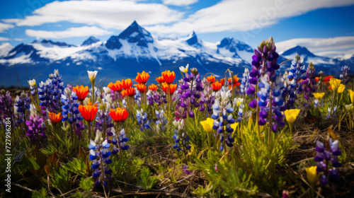 Field of Flowers With Mountain in Background