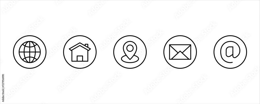 Set of white icons isolated against a black background, on a theme Contacts and communication