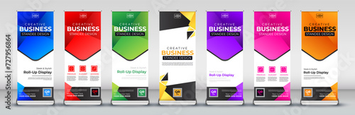 Business roll up banner with abstract geometric modern background for brochure vertical template cover, presentation, x banner and flag banner