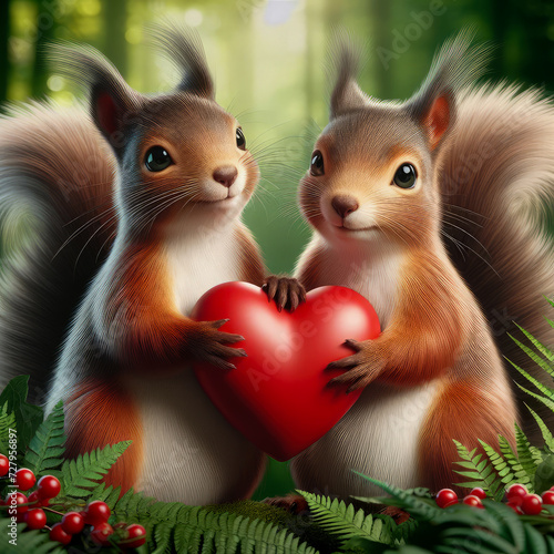 red squirrels with a heart