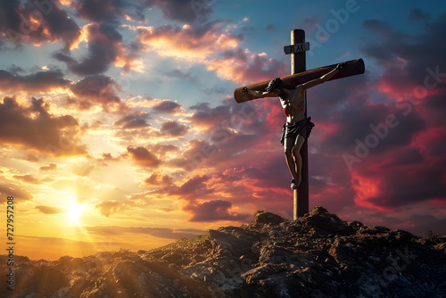 Crucifixion of Jesus Christ on the cross photo