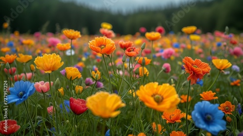 field full of colourfull flowers 