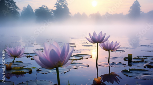 A Group of Water Lilies Floating on Top of a Lake © Pavlo