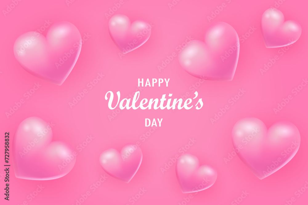 Valentine's day greeting card background with flying hearts. Pink vector illustration of love. Cartoon element for holiday patterns, packaging, designs