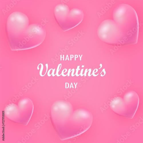 Valentine's day greeting card background with flying hearts. Pink vector illustration of love. Cartoon element for holiday patterns, packaging, designs