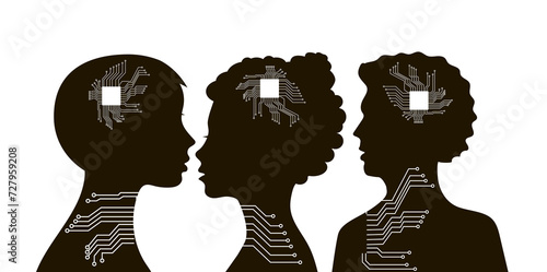 Modern technologies. The chip is in a person's head.
 Artificial intelligence, vector image.

