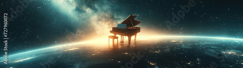 piano on the earth , piano with the earth as a background. fantasy scenery.
