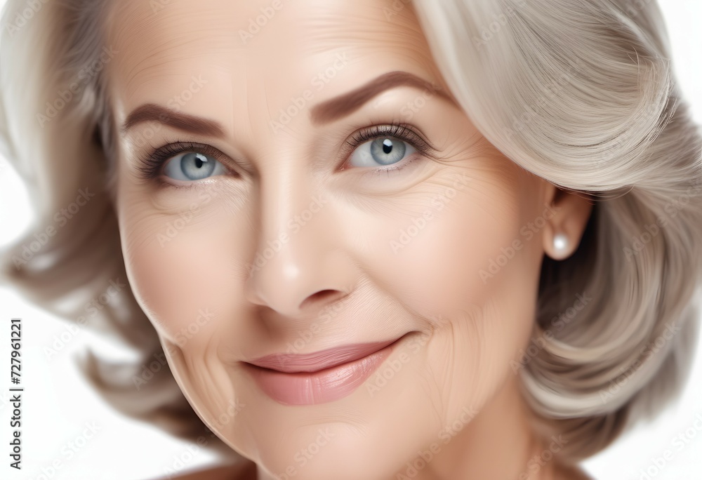 Mid aged mature woman close up portrait healthy face skincare beauty, middle age skin care cosmetics concept Mid aged mature woman close up portrait healthy face skincare beauty, middle age skin care cosmetics concept