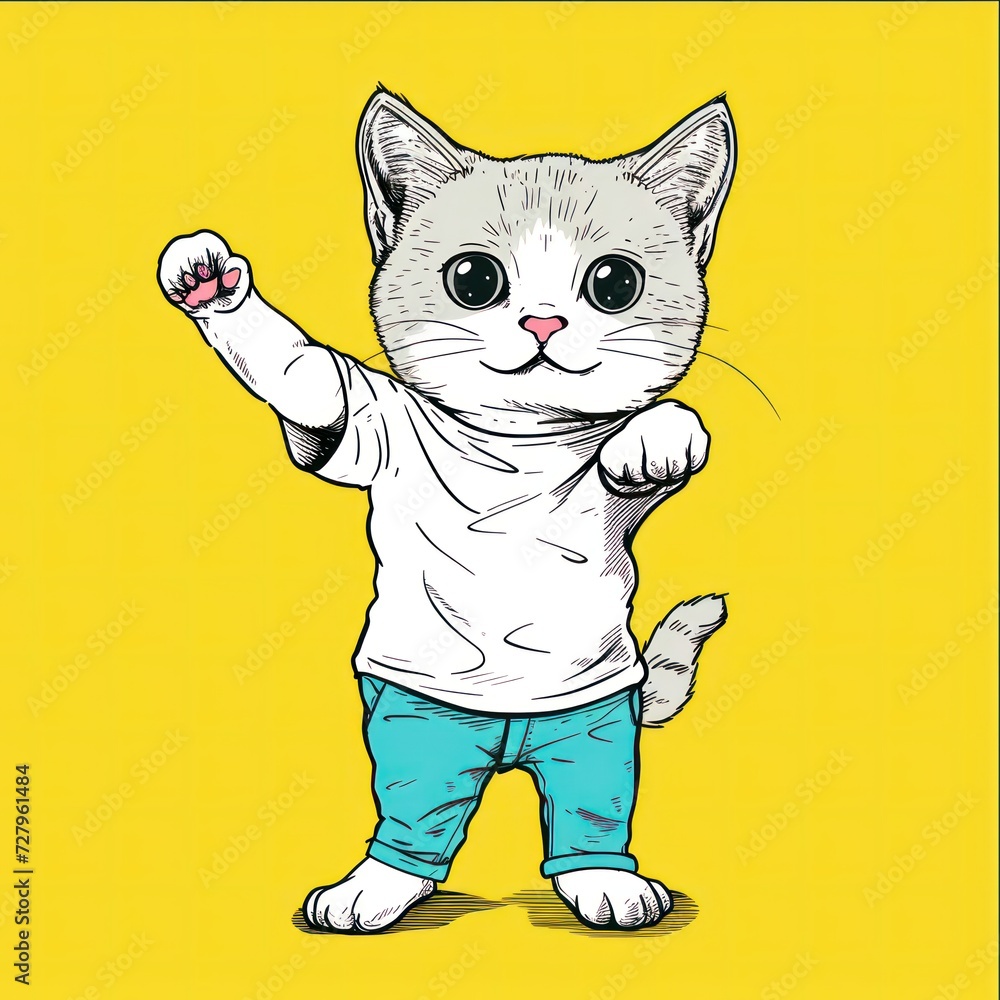 Cute little cat with big eyes kids cartoon illustration digital artwork isolated on white. Funny kitten, hand drawn for package postcard, brochure, book Cute little cat with big eyes kids cartoon illustration digital artwork isolated on white. Funny kitten, hand drawn for package postcard, brochure, book