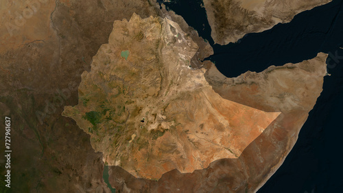 Ethiopia highlighted. Low-res satellite map