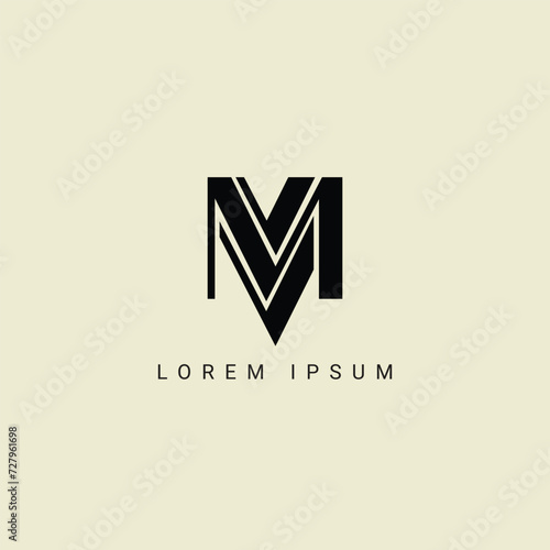 VM letter logo design. VM polygon, circle, triangle, hexagon, flat and simple style with white color variation letter logo set in one artboard. VM minimalist and classic logo. VM