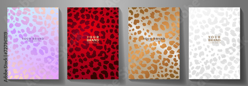 Premium cover design set with leopard pattern. Luxury background cover design, invitation, poster, flyer, wedding card, luxe invite, business banner, prestigious voucher. Safari vector pattern.