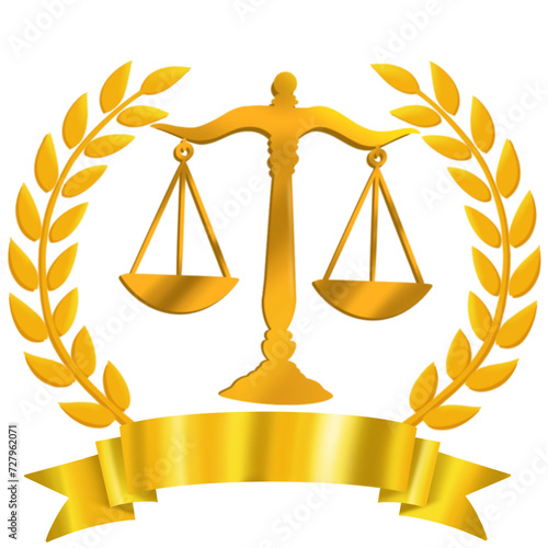 golden scales of justice Golden ribbons. Congratulations banner element, yellow gift decorative shape, gold advertising scroll.
