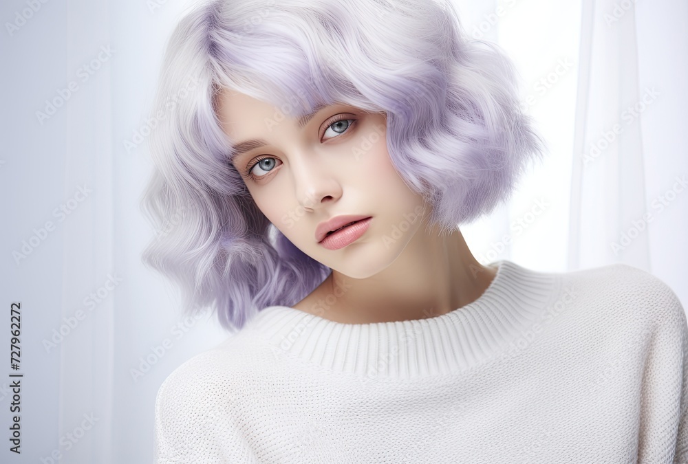 A young woman with a stylish short bob haircut poses against a light background, exuding confidence and modernity. A young woman with a stylish short bob haircut poses against a light background, exuding confidence and modernity.