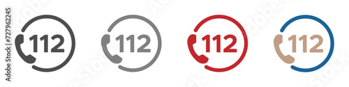 112 emergency call flat graphic vector icons set