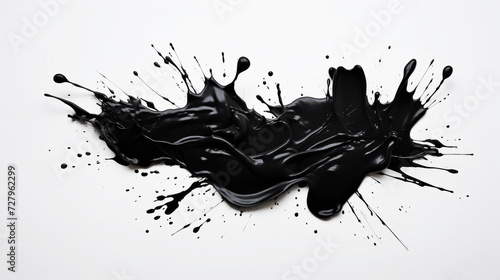 Dynamic black paint splatter on white background for artistic design