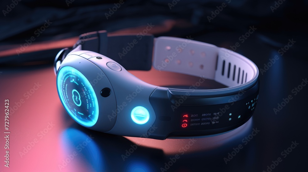 IoT wearable healthcare device, Instant Heart Rate Monitor and Pulse Checker in Healthy Care Technology. future modern Healthcare technology concept, copy scpae, AI generated