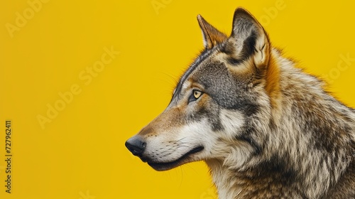 a wolf on yellow background with copy space