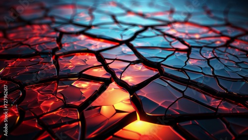 Scorched Earth: A Close-Up of a Broken Glass Wall and Glowing Cracks