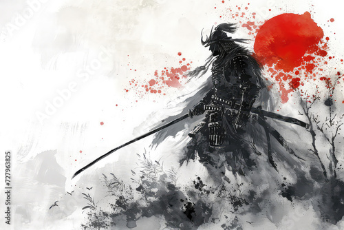 Sumi-e style Sengoku Busho  samurai Illustration