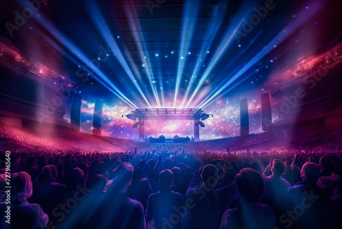 Dynamic Crowd near the Concert Stage. Generative AI. © Yevheniiya