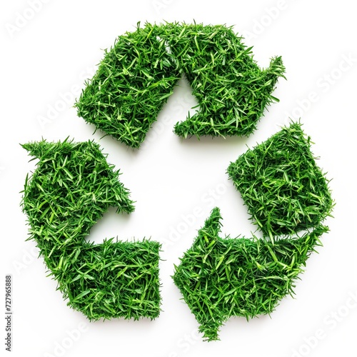 Recycle symbol made of green grass. Recycling concept isolated on white background