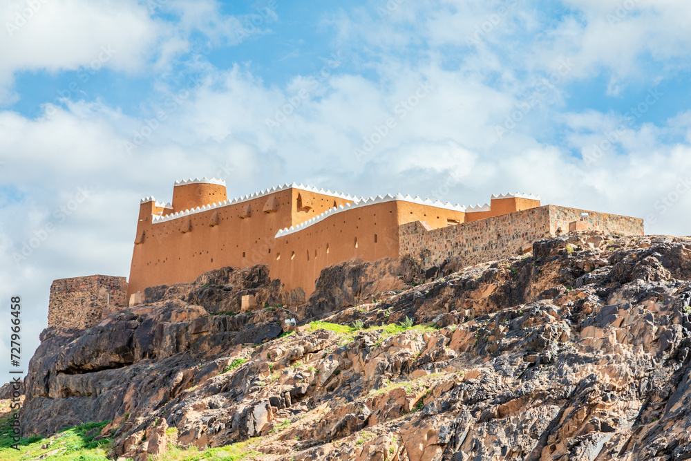Arabian Aarif fortress walls and towers standing on the hill, Hail, Saudi Arabia