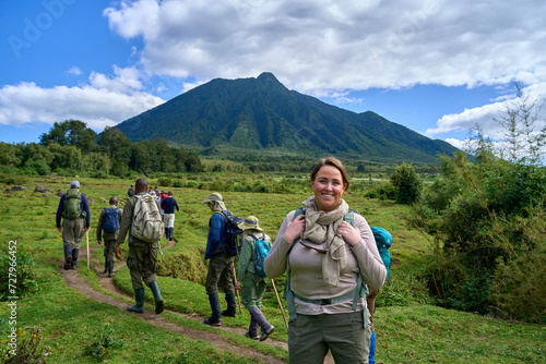 A tour group hiking in Volcanoes National Park, Rwanda