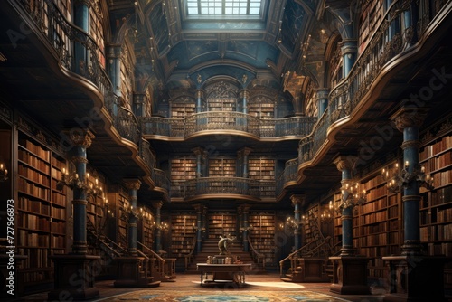 Vast Library Overflowing With Books and Knowledge, The inside of a colossal library that spans as far as the eye can see, AI Generated © Iftikhar alam