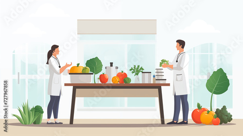 illustration of doctors handling healthy food