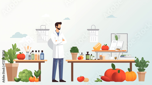 illustration of unrecognizable doctor with healthy food around