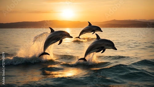 dolphins jumping into the water © ArtistiKa
