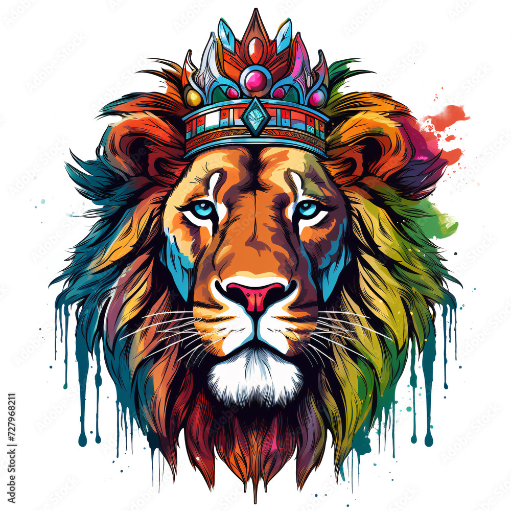 a colorful lion with a crown